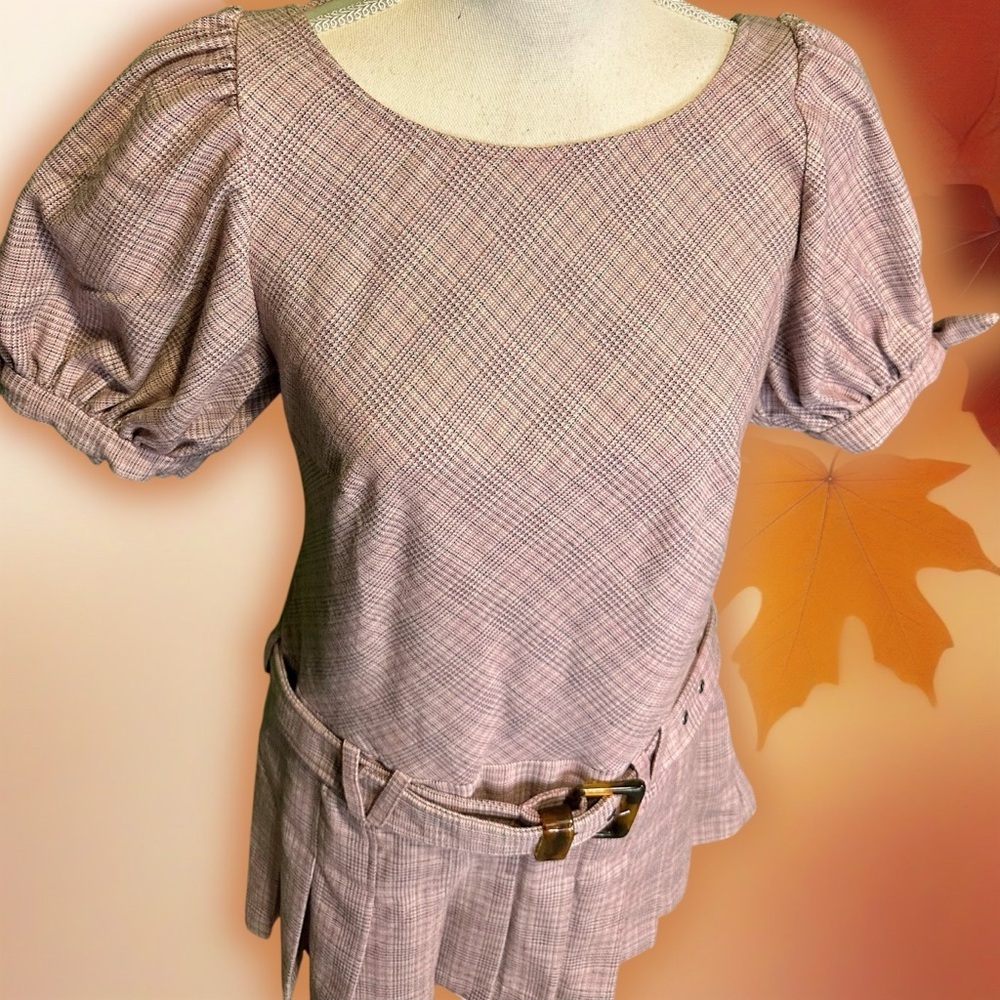 NWOT Free People ‘Sevi’ Plaid Belted Mini Dress in “Gray & Pink Combo” Sz Small - Picture 5 of 16